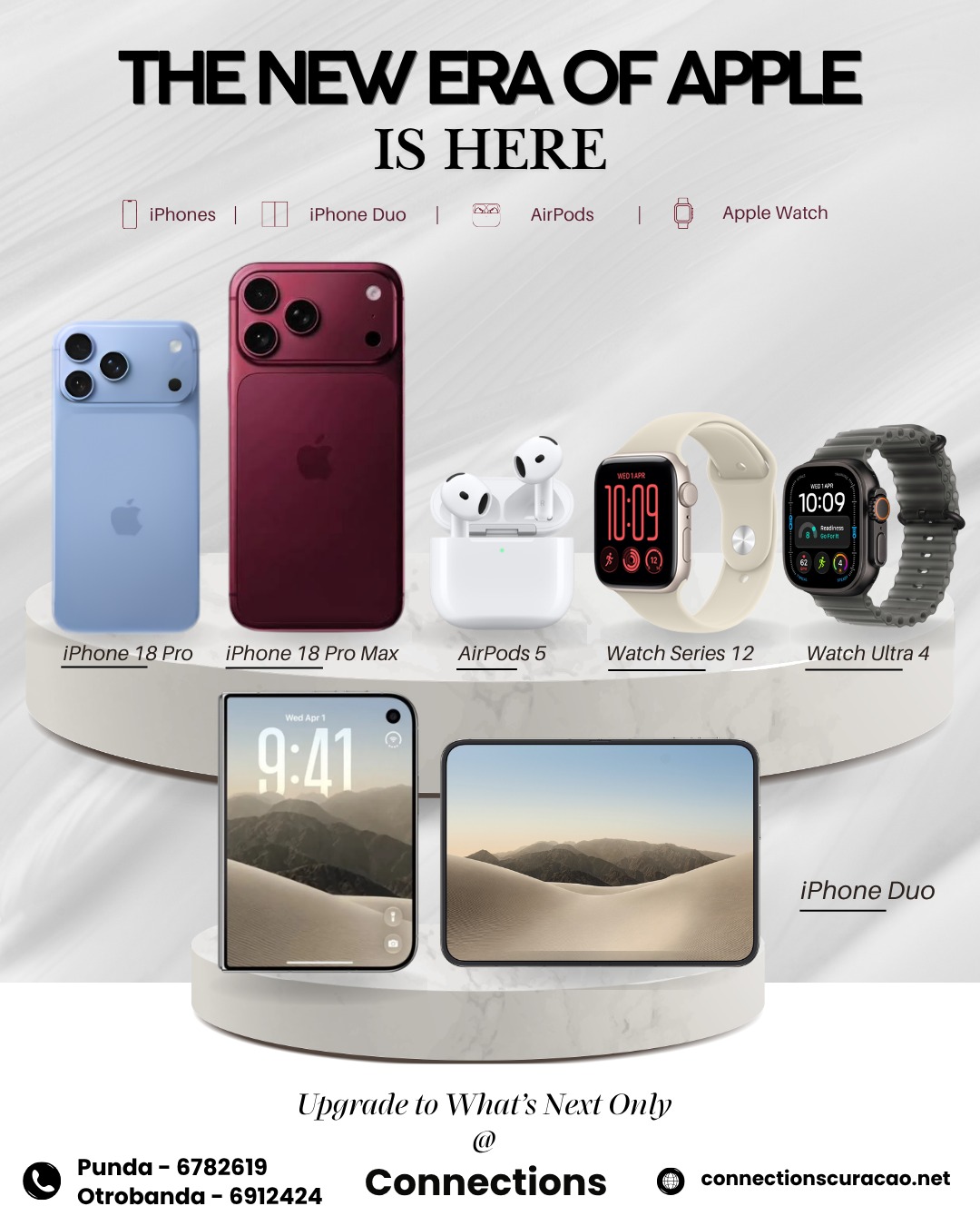 The new era of Apple — iPhone, AirPods and Apple Watch. Ask about pricing and availability.