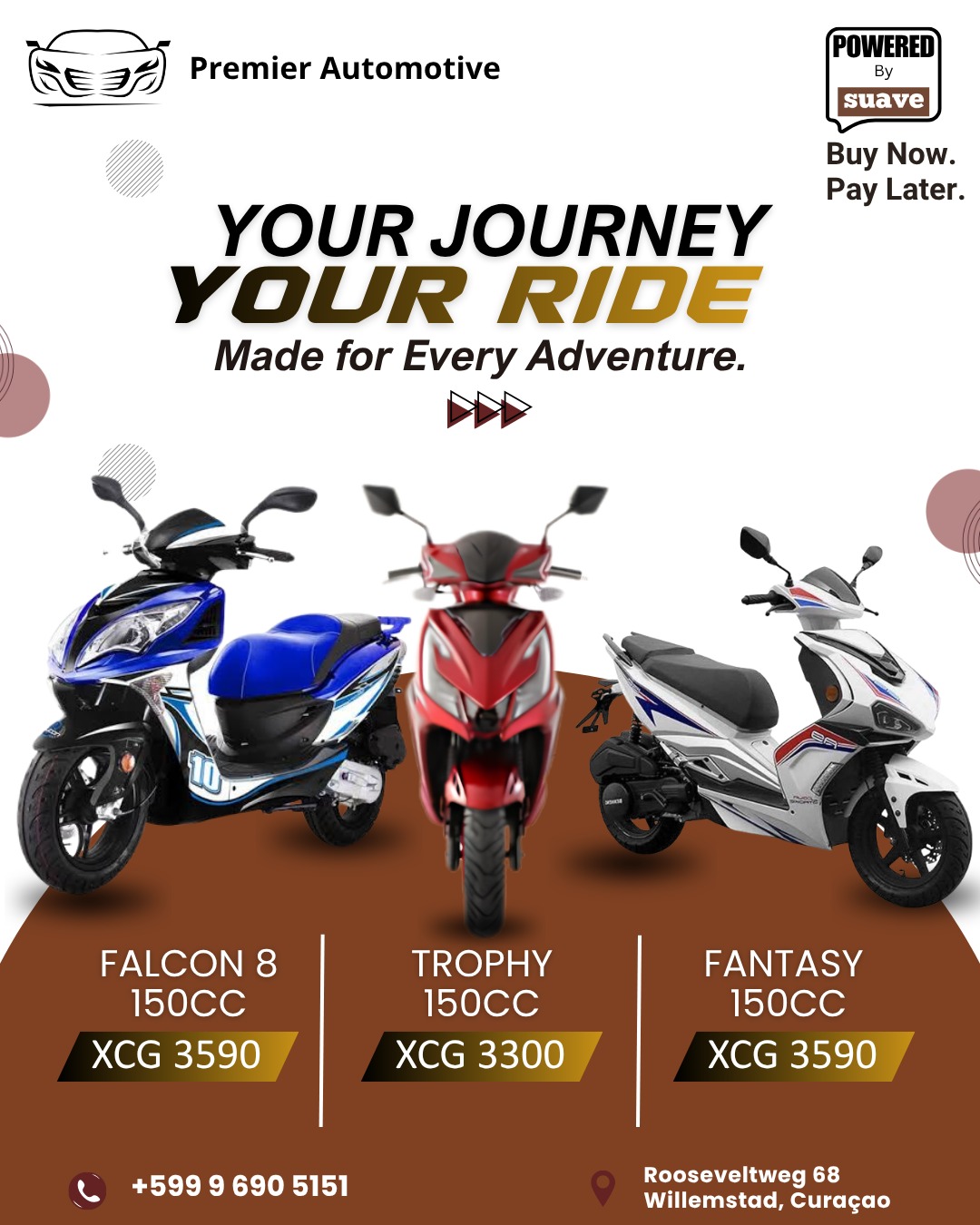 Your journey. Your ride. — Falcon 8, Trophy and Fantasy 150cc scooters.